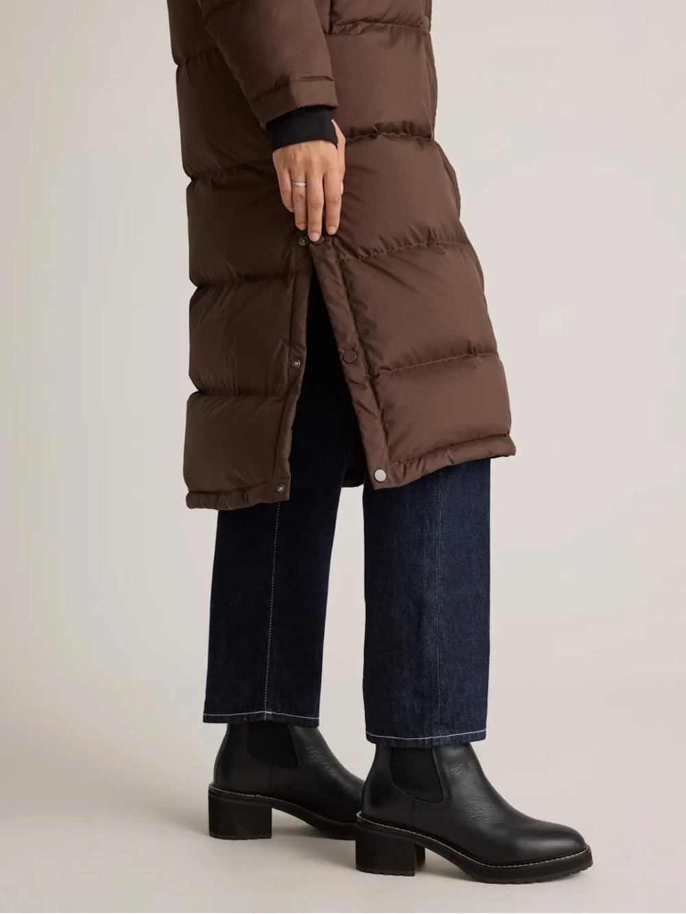 Quince Responsible Down Long Puffer Jacket Hot Fudge Small NWT - Picture 2 of 11